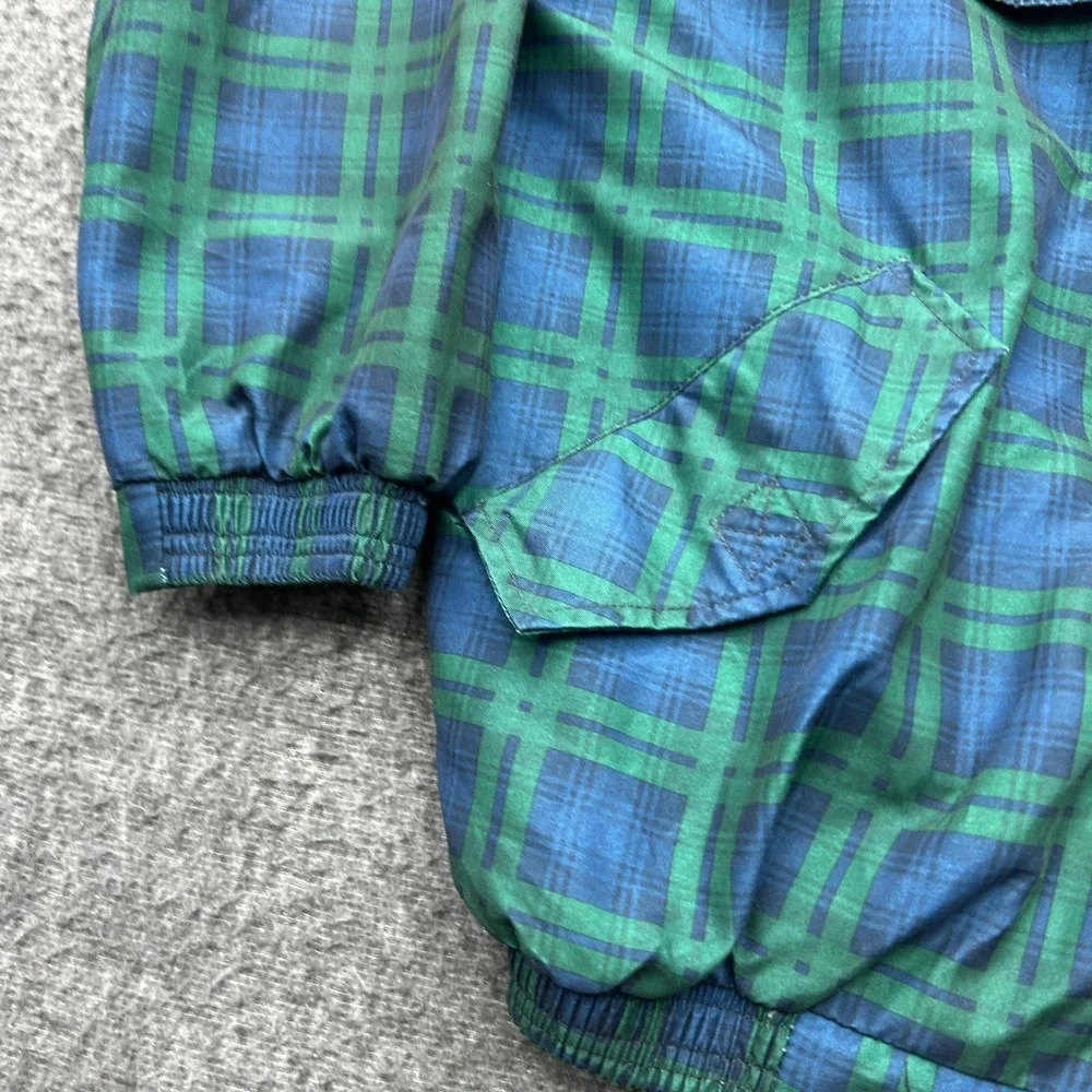 St. Andrews Tartan Windbreaker Jacket Medium Blue Green Golf Polyester Rain